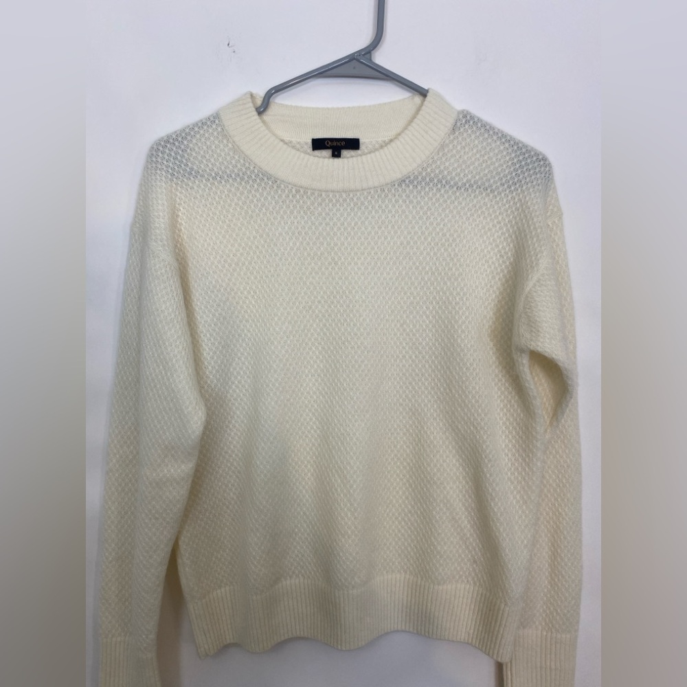 Quince Baby Alpaca Wool Diamond Stitch Crew Cream Sweater Size Small